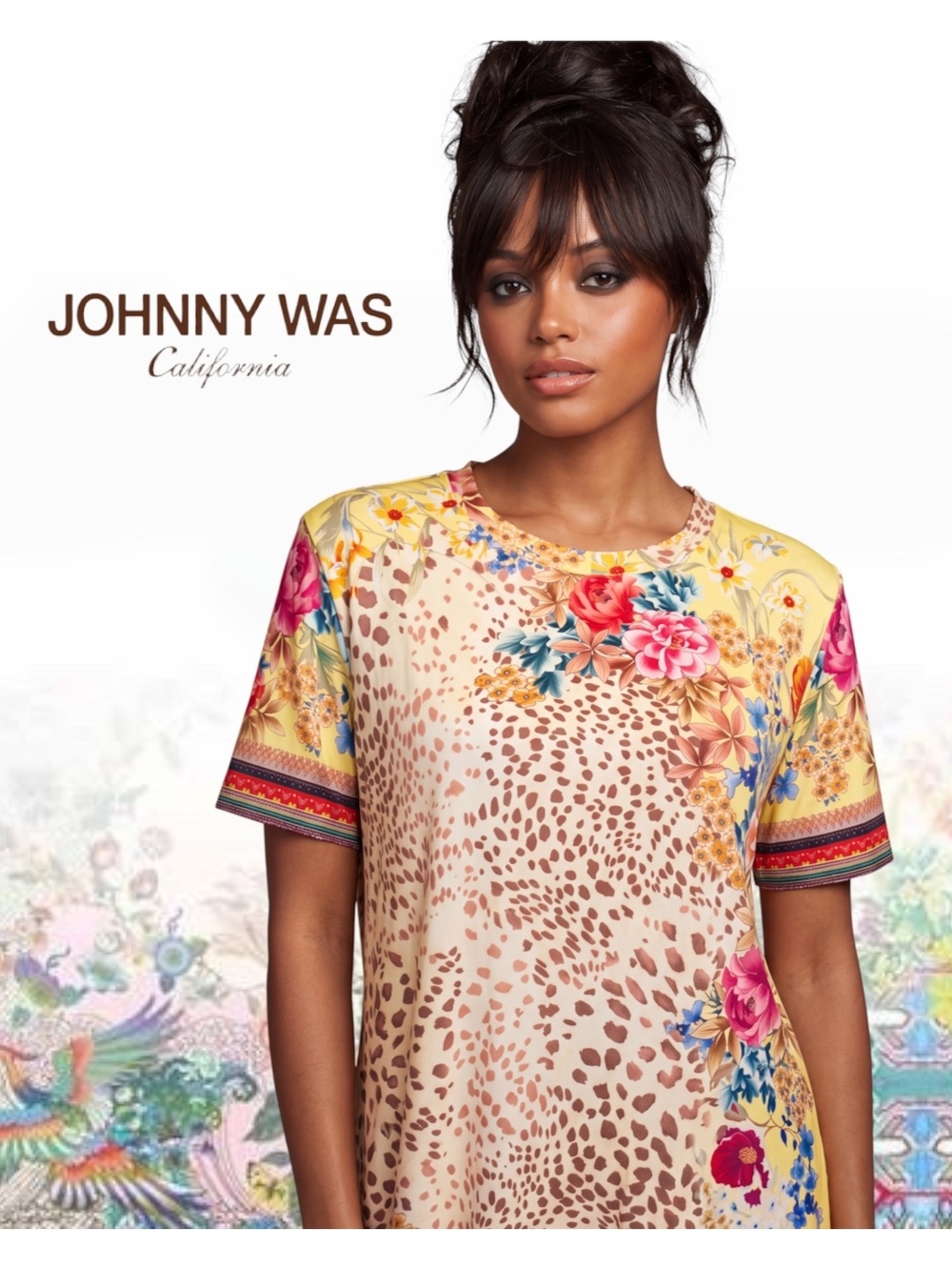 Johnny Was Wildflower Favorite Short Sleeve Crew Neck Swing Tee - Size Large